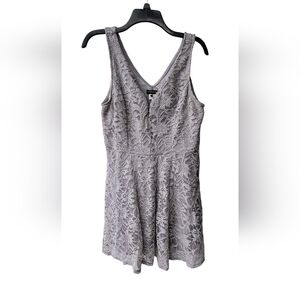 VENUS Women's Silver Metallic Lace Sleeveless Formal Homecoming Mini Dress, L